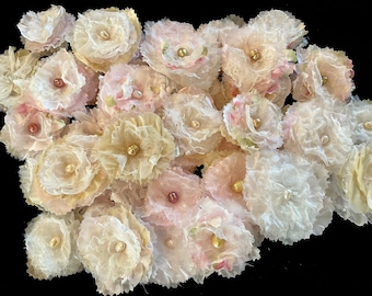 Handmade Fabric Flower Snippets: Pink Champagne Shabby Chic Embellishments
