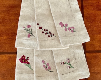 Hand embroidered slow stitched cotton linen blend napkins by BG Morrow