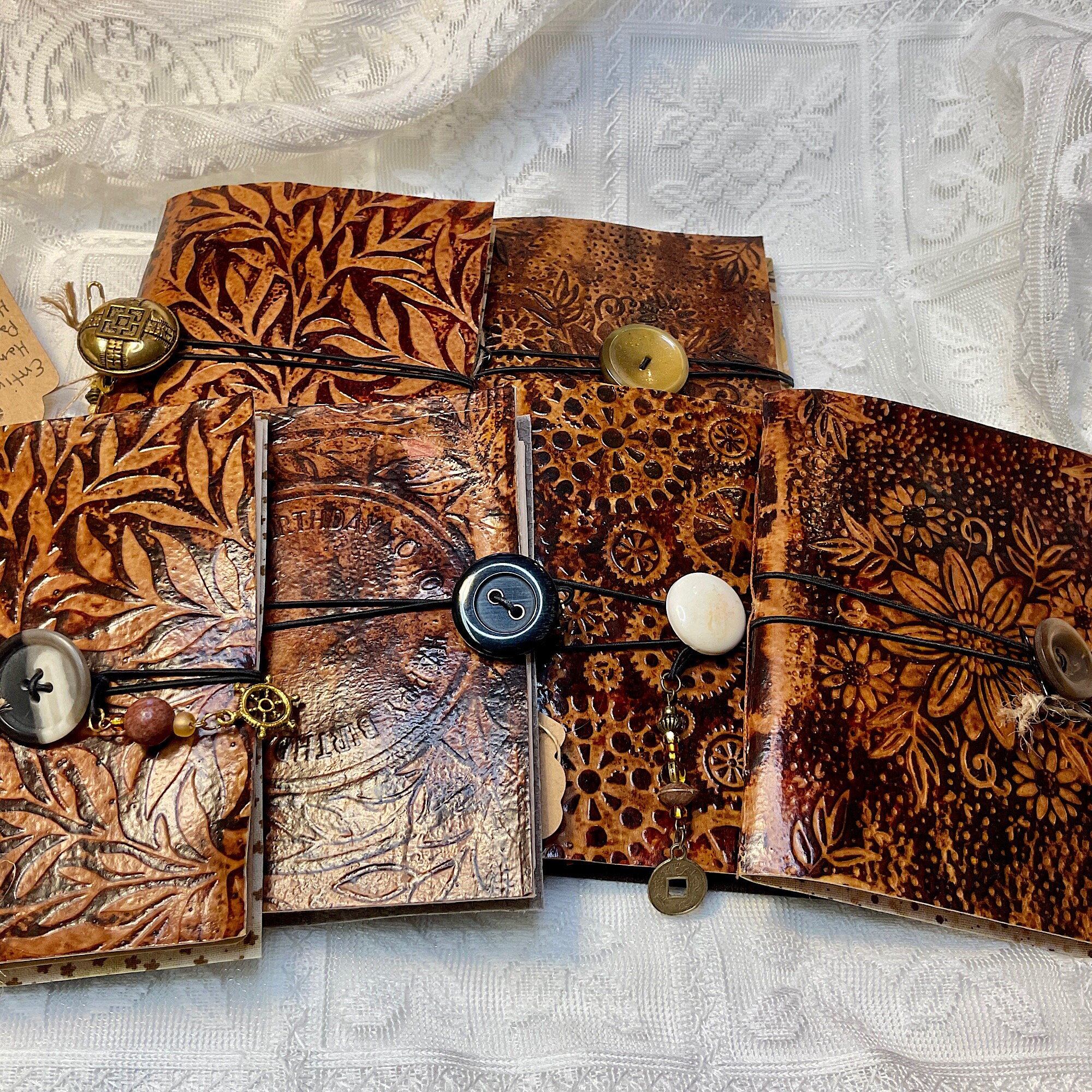 Pocket Journal Vintage Faux Embossed Leather style junk journal handmade BG Morrow