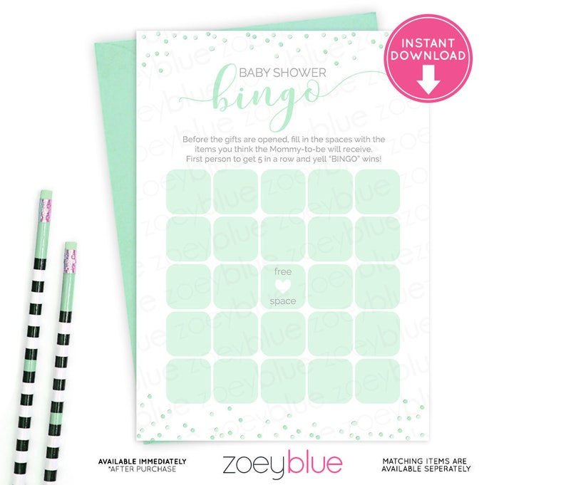 Baby Shower Bingo Card Mint Green Blank Bingo Card Baby Etsy Baby Shower Bingo Card Mint Green Blank Bingo Card Baby Etsy
