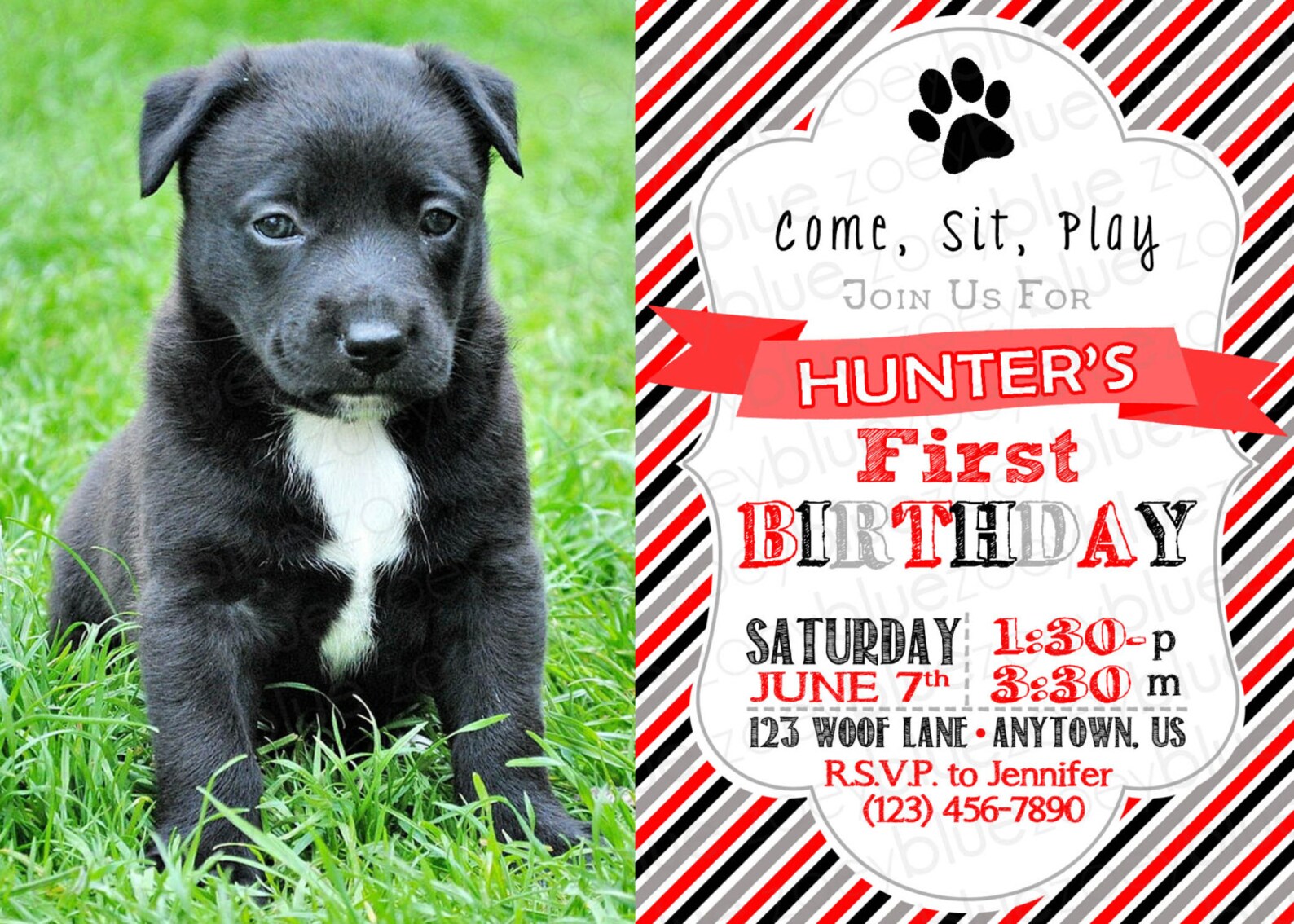 Puppy First Birthday Invitation with Picture Dog Invite 1st Etsy