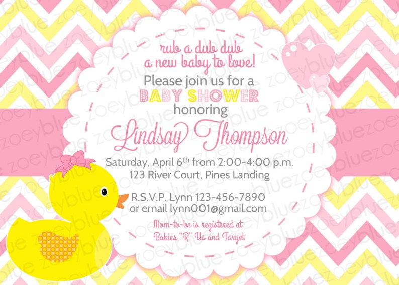 Girl Rubber Ducky Baby Shower Invitation Girl Bow Printable Etsy