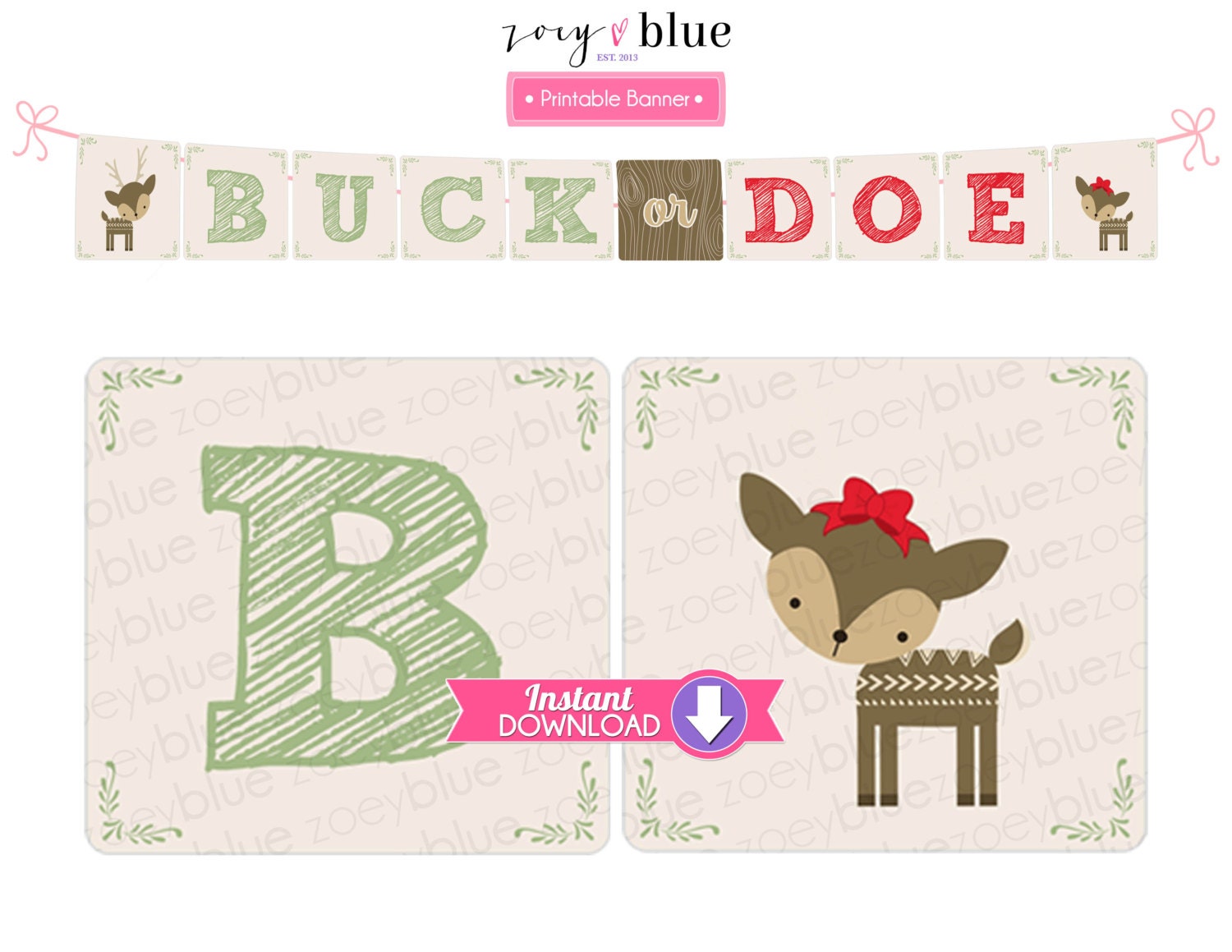 Deer Gender Reveal Printable Banner Christmas Reindeer Etsy