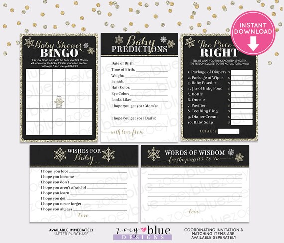 Baby Its Cold Outside Baby Shower Game Pack Black Gold Winter Baby Its Cold Outside Baby Shower Game Pack Black Gold Winter