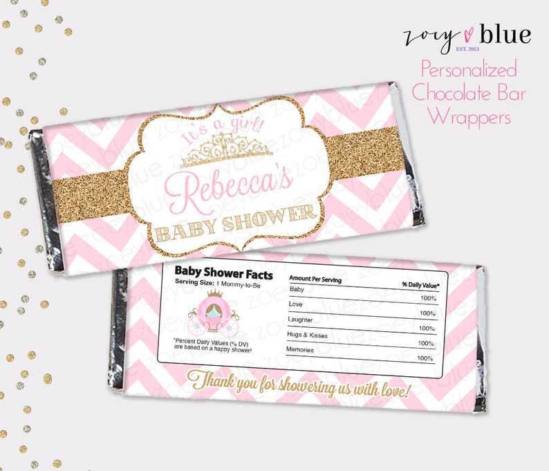 Pink Gold Princess Baby Shower Chocolate Bar Wrapper Image 0