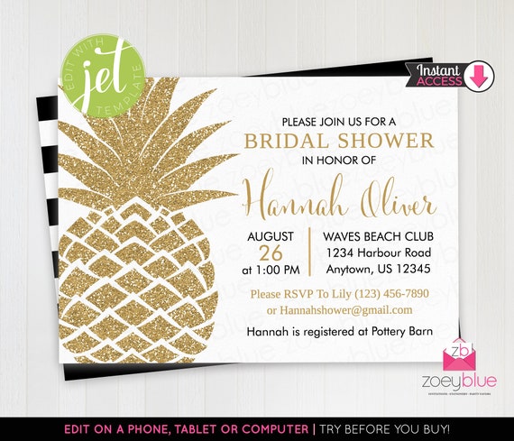 Pineapple Bridal Shower Invitation Hawaiian Luau Baby Shower | Etsy
