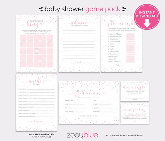 Girl Baby Shower Game Pack Pink Baby Shower Bingo Wishes For