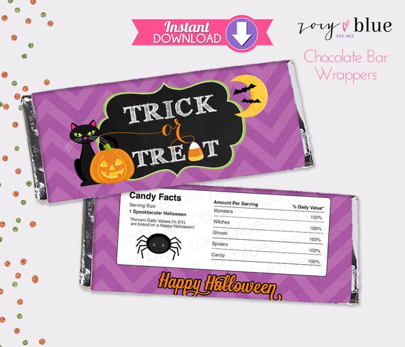 Halloween Candy Bar Wrapper Cute Chalkboard Chocolate Bar Wrapper- Purple Chevron-Pumpkin Spider Bats- INSTANT DOWNLOAD Digital File Il_570xn