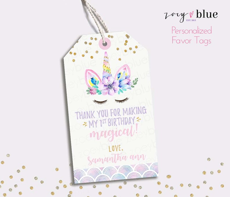 unicorn favor tags unicorn horn birthday thank you tags etsy