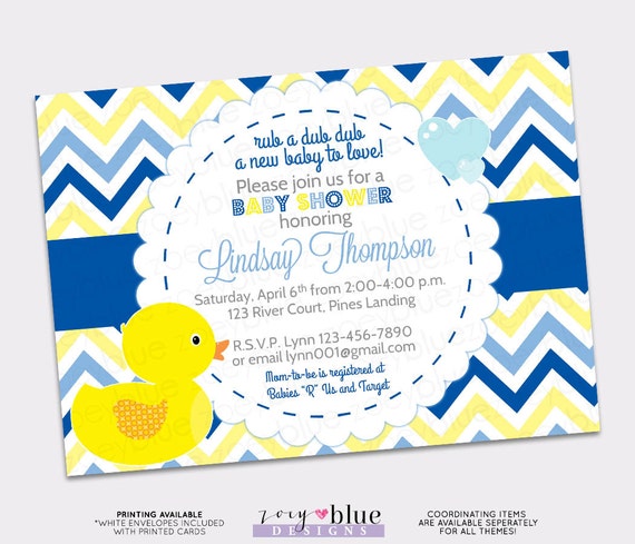 Rubber Duck Boy Printable Baby Shower Invitation Ducky Duckie
