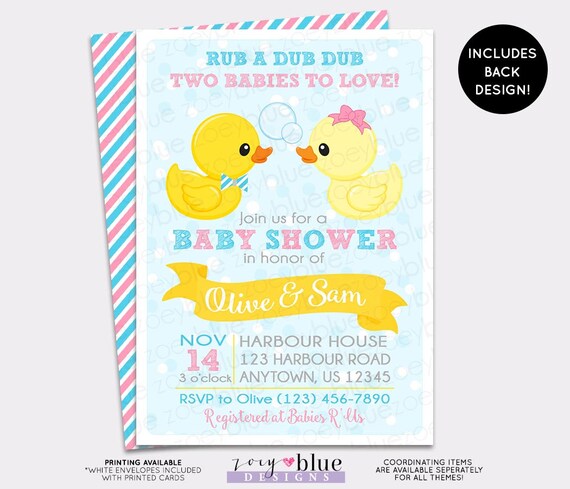 Twins Baby Shower Invitation Twin Rubber Ducky Baby Shower Invite