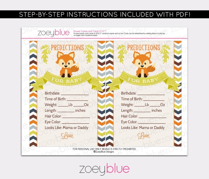 Fox Baby Shower Predictions Card Baby Fox Baby Shower Game Etsy