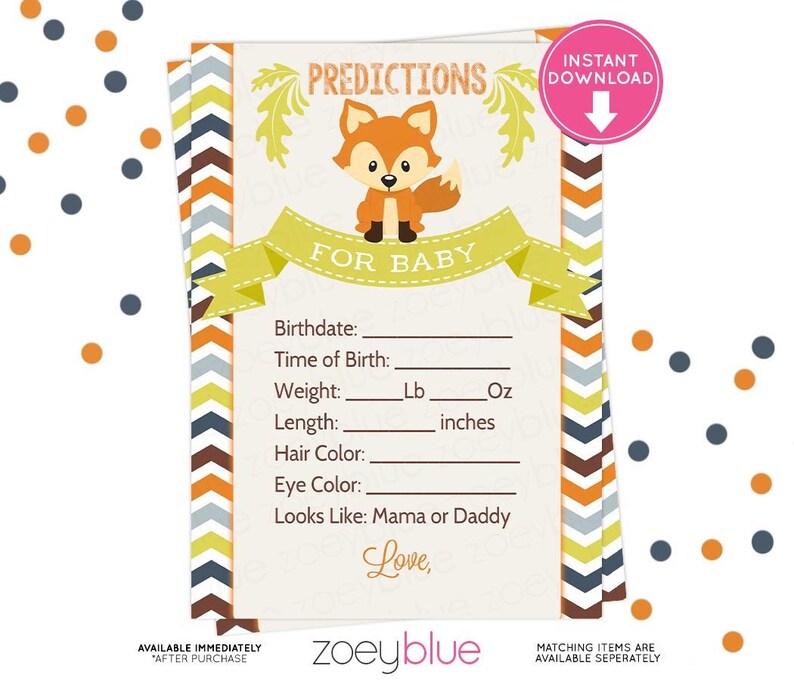 Fox Baby Shower Predictions Card Baby Fox Baby Shower Game Etsy