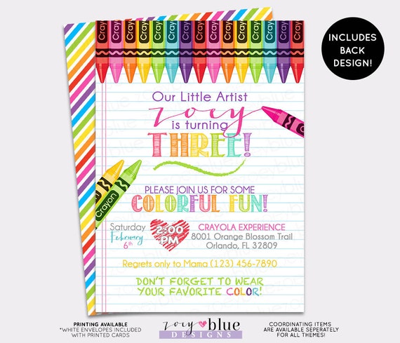 Crayon Invitation Painting Party Birthday Art Party Invite Girl Rainbow birthday Coloring Modern Invitation Striped Colorful - Digital File Il_570xn