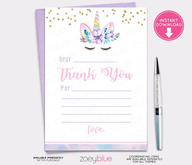 unicorn thank you card unicorn fill in the blank thank you etsy