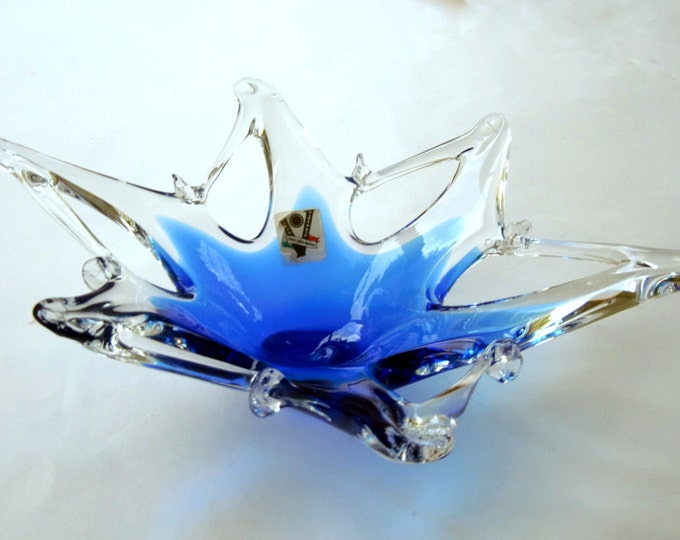 Murano Cobalt and Glass Bowl, Blue Glass Decorative Dish, Decorative