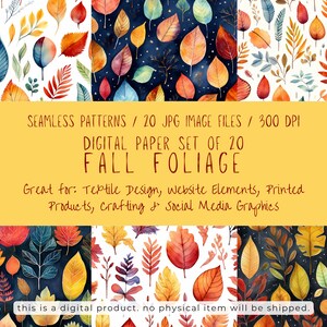 Autumn Leaves - 20 Seamless Patterns, JPG Format - Digital Download