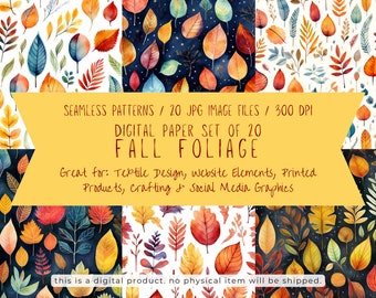 Autumn Leaves - 20 Seamless Patterns, JPG Format - Digital Download