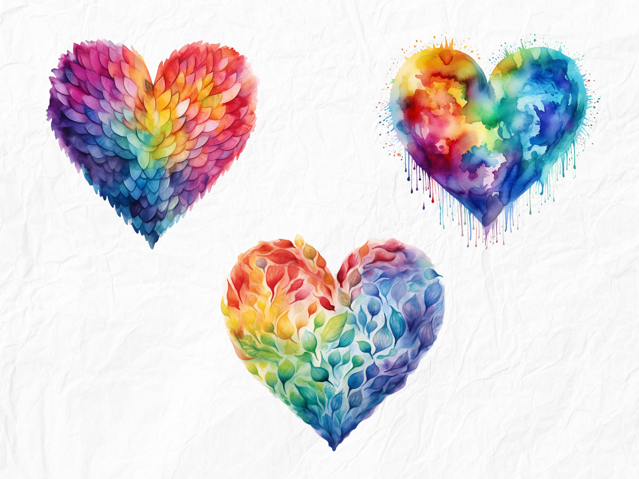 Watercolor Tie Dye Hearts Clipart - 10 PNG Files, 12x12 Inches, 300 DPI ...