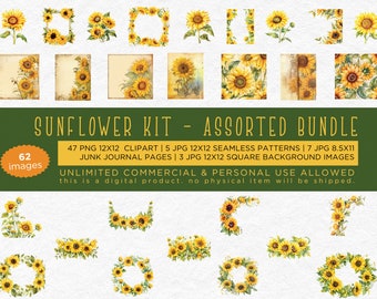 Sunflower Kit, Assorted Bundle - 62 images, JPG & PNG, 300 DPI