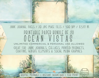 Ocean Grunge Paper Set - Digital Junk Journal Pages (20 JPGs, 8.5x11 Inches, 300 DPI)