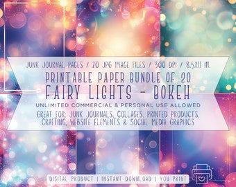 Fairy Lights Paper Set - Printable Junk Journal Pages - 20 JPGs, 8.5x11 Inches, 300 DPI