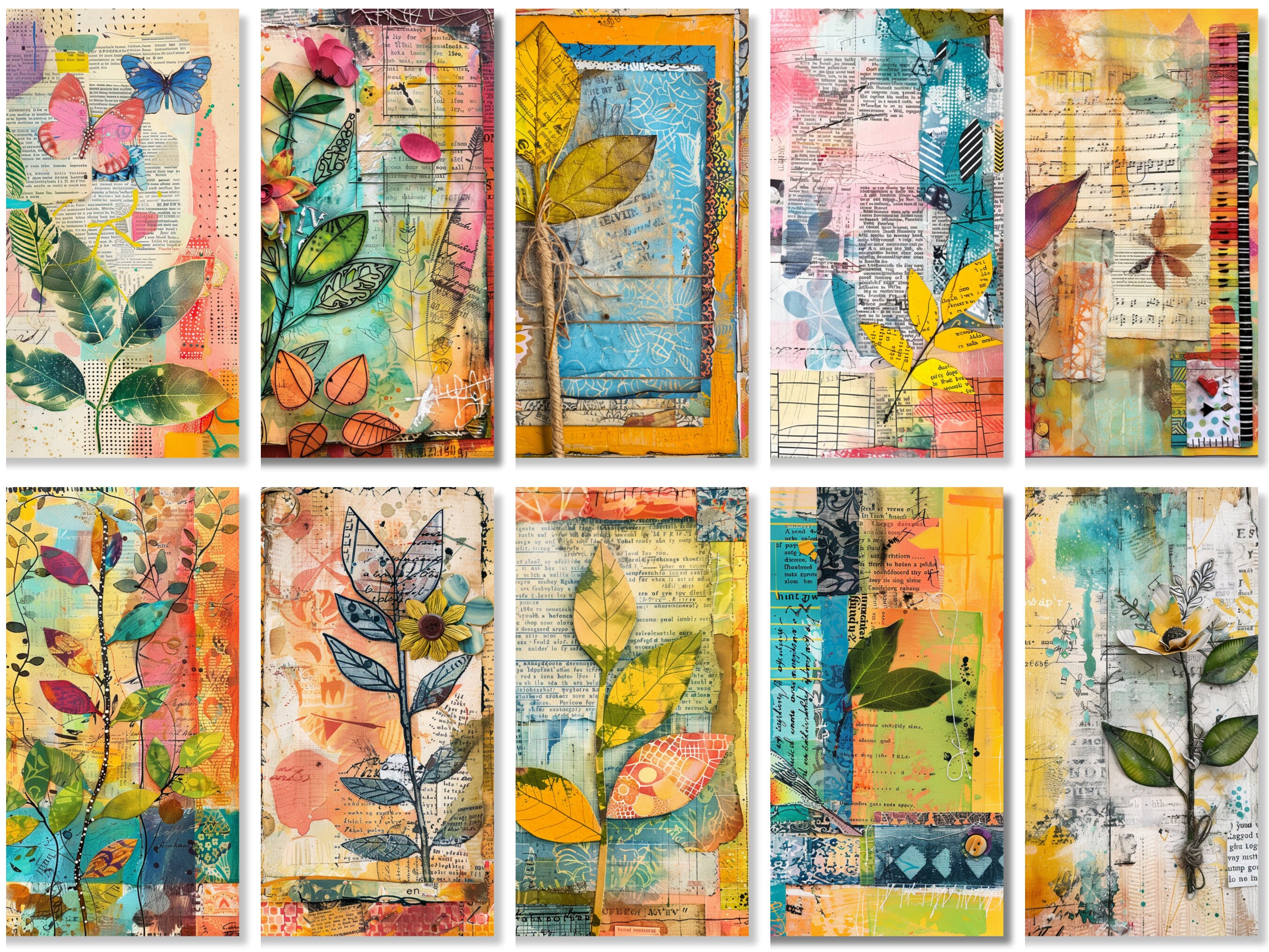 Mixed Media Decoupage - Grunge Junk Journal Pages - Printable Paper Set ...
