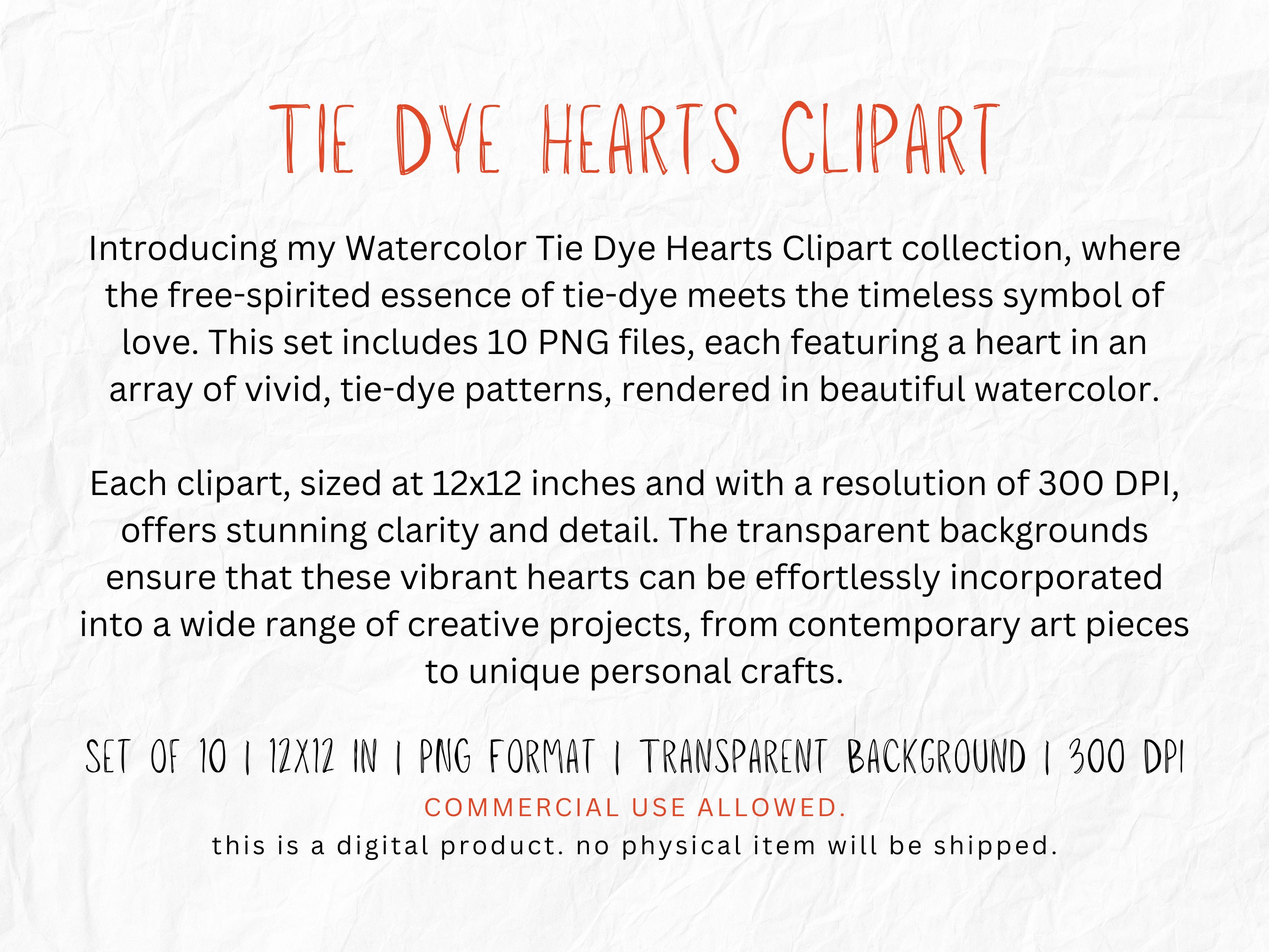 Watercolor Tie Dye Hearts Clipart - 10 PNG Files, 12x12 Inches, 300 DPI ...