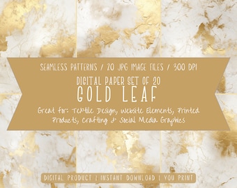 Gold Leaf Seamless Patterns - Luxurious Digital Paper, 20 JPGs, 12x12", 300 DPI