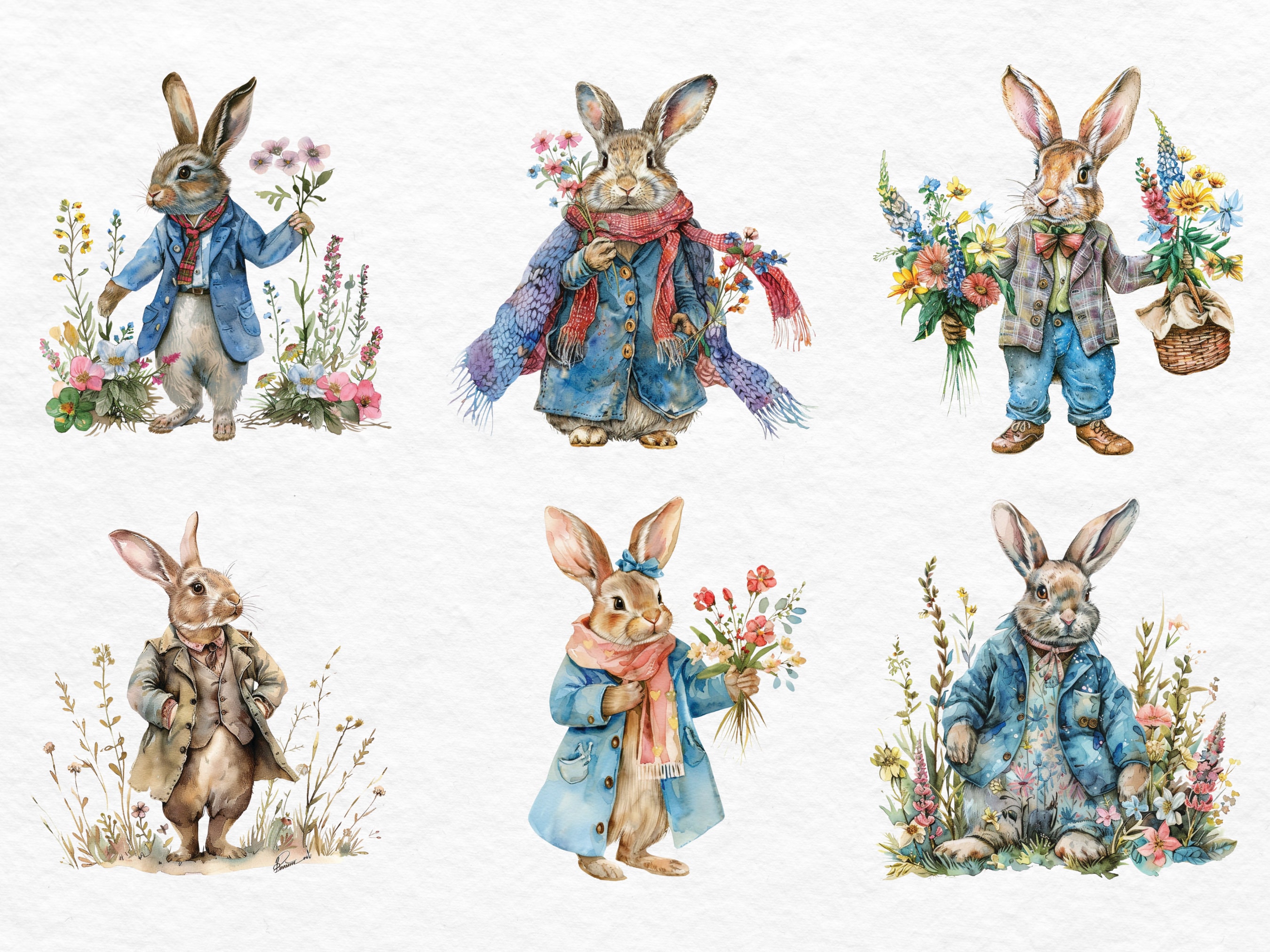 Spring Bunnies Clipart - Watercolor Clipart Bundle, Commercial Use ...