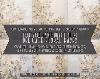 Botanical Borders Junk Journal Pages - 20 Printable 8.5x11" JPGs, 300 DPI, Vintage Botanical Theme