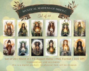 Mystical Maidens of Imbolc - Set of 20 PNG - Watercolor & Ink, Digital Art, Mystical Art - INSTANT DOWNLOAD