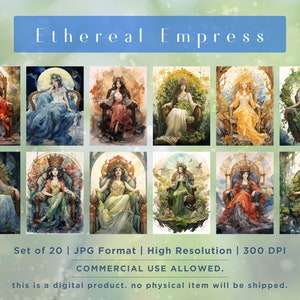 Ethereal Empress - Set of 20 JPG - Watercolor & Ink, Digital Art, Mystical Art - INSTANT DOWNLOAD