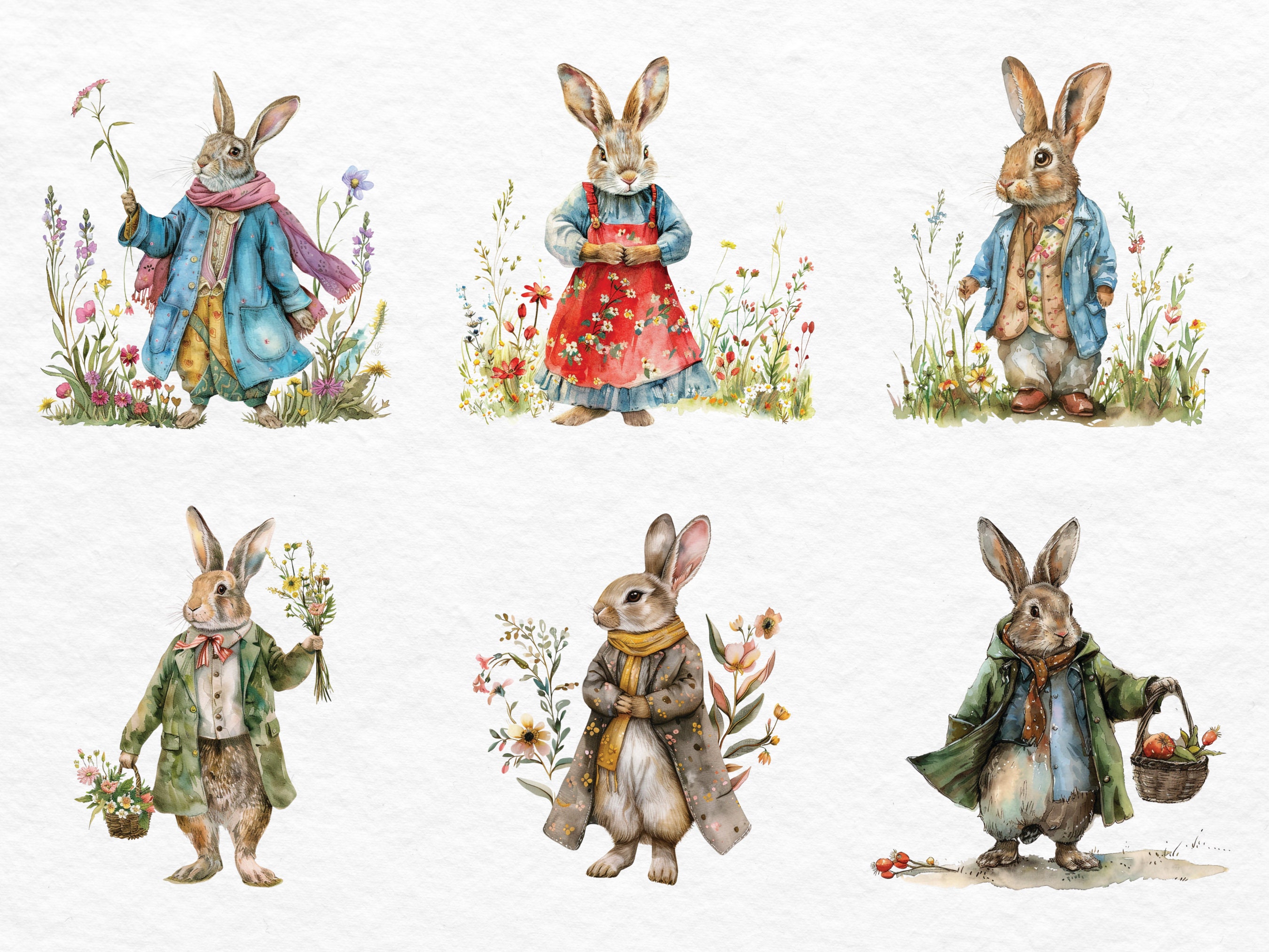 Spring Bunnies Clipart - Watercolor Clipart Bundle, Commercial Use ...