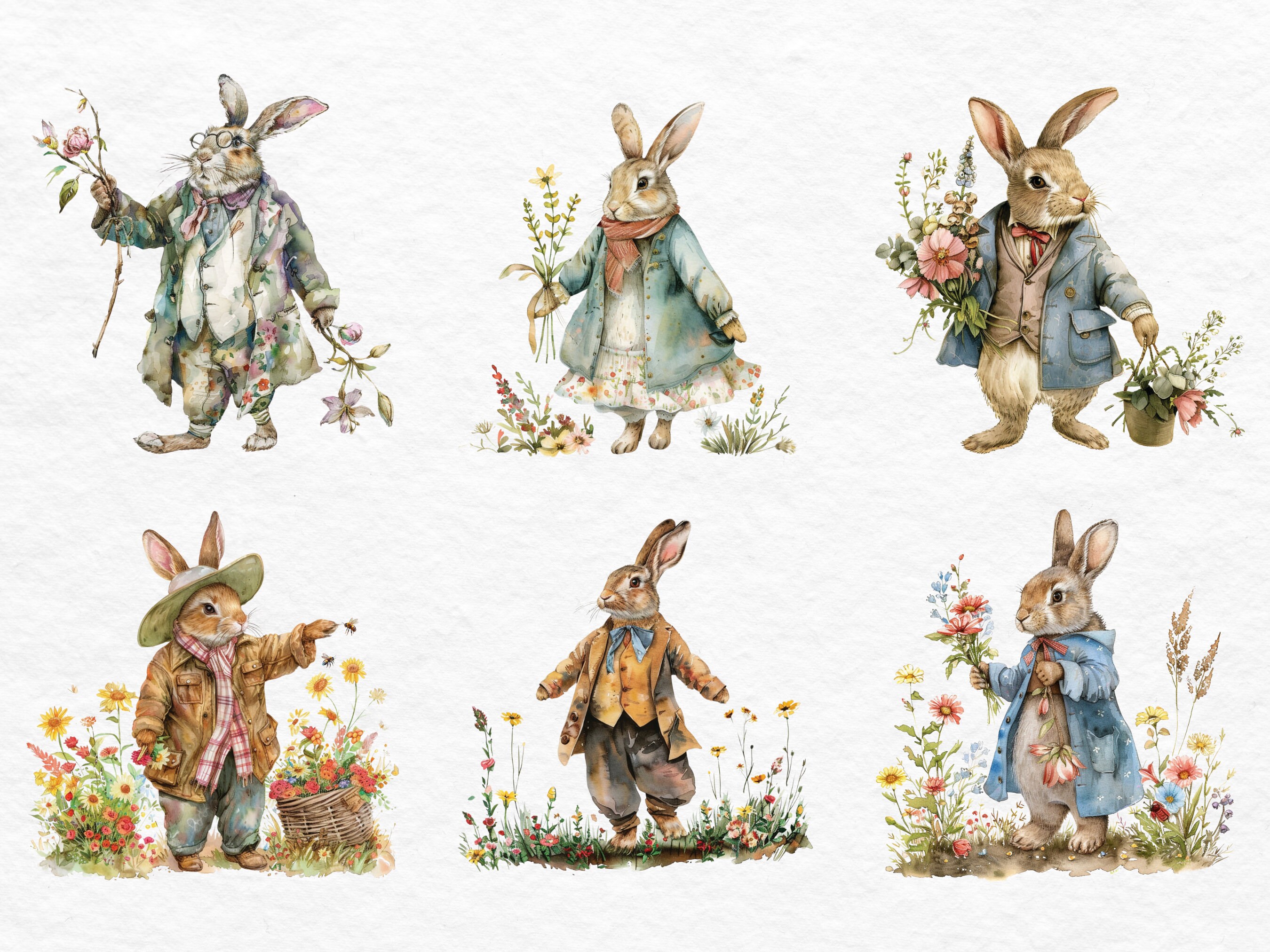 Spring Bunnies Clipart - Watercolor Clipart Bundle, Commercial Use ...