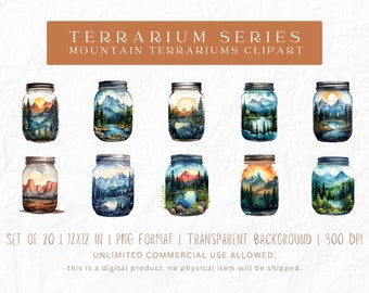 Mountain Terrariums Clipart Set - 20 PNG Images, Transparent Background, 12x12 Inches, 300 DPI