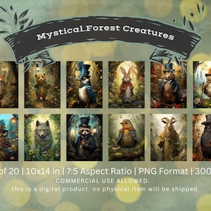 Mystical Forest Creatures - Set of 20 PNG, 10x14 Inches, High Res - INSTANT DOWNLOAD