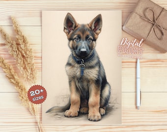 German Shepherd Puppy Watercolor - Instant Download - Digital Prints