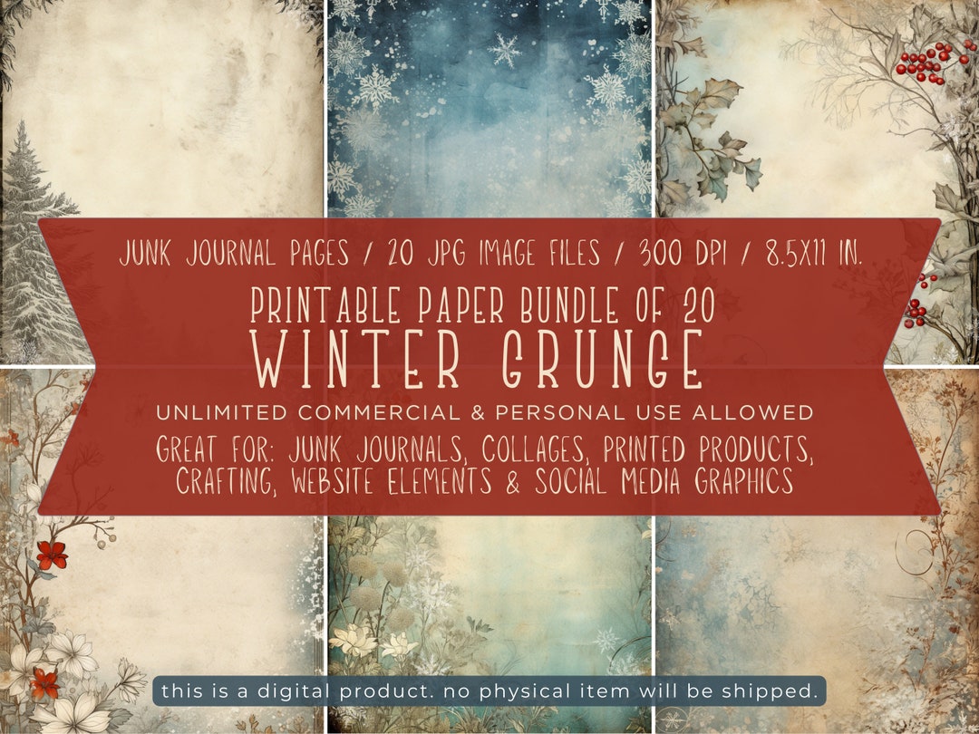 Winter Grunge Paper Set - Digital Junk Journal Pages (20 Jpgs, 8.5x11 ...
