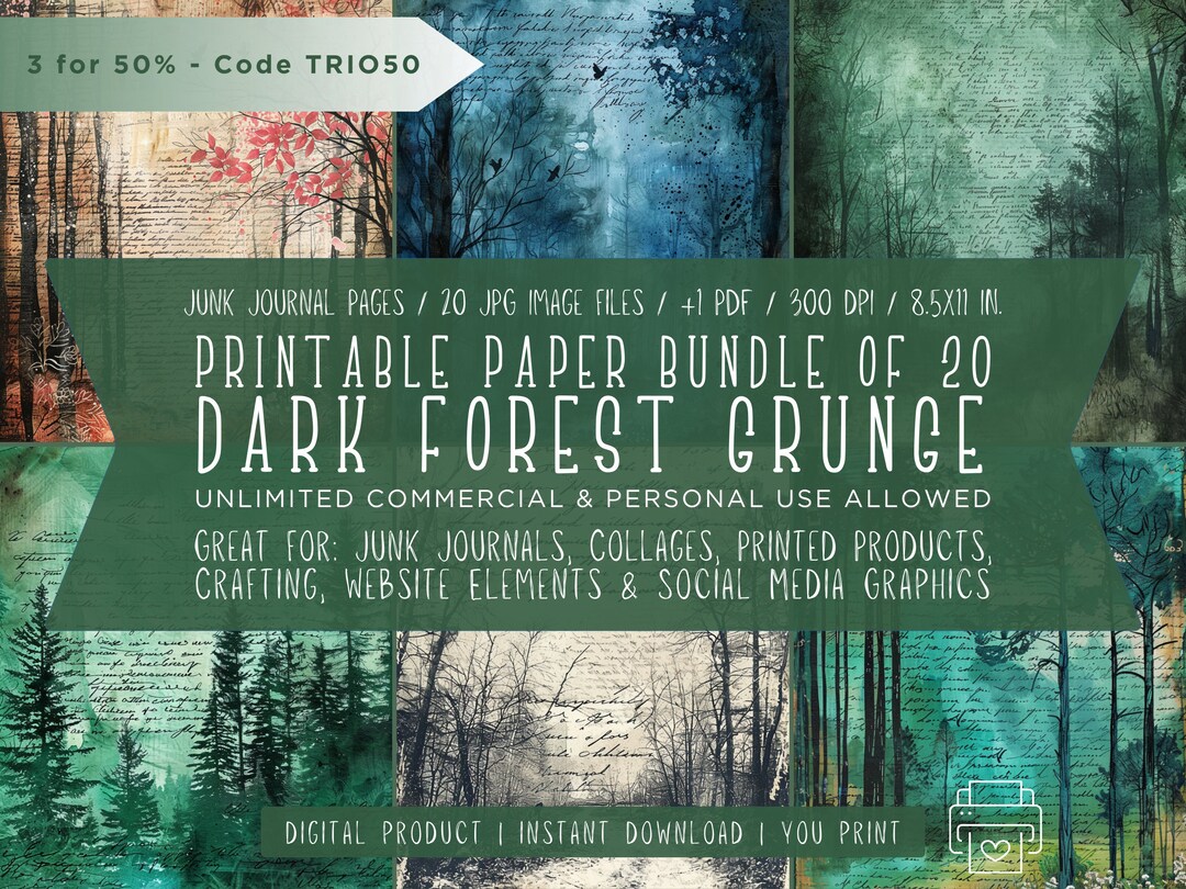 Dark Forest Grunge - Junk Journal Pages - Printable Paper Set - 20 Jpgs ...