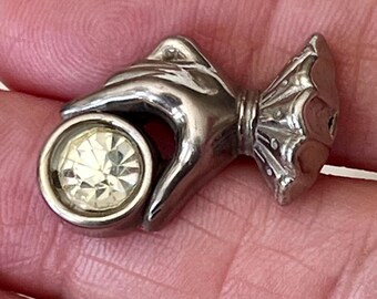 Silver Metalized Plastic and Rhinestone Paste Hand Button