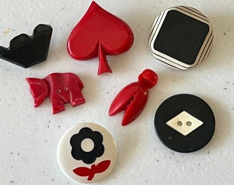 Red Black White Buttons, Casein and Plastic