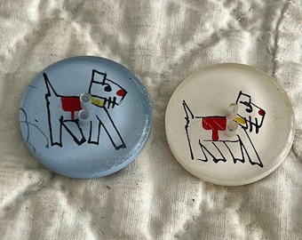 2 French Style Terrier Buttons Stylized
