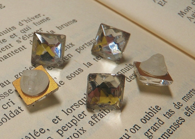 5 Antique Faceted Mirror Back 2-Part Buttons