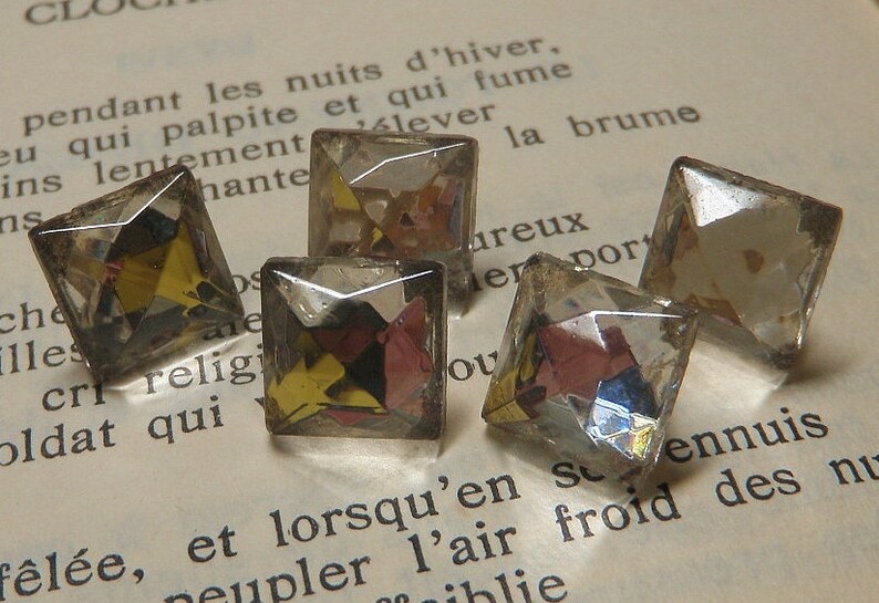 5 Antique Faceted Mirror Back 2-Part Buttons