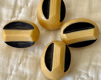 SALE!!   4 Classic Celluloid Buttons Black and Tan