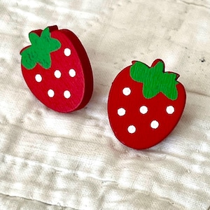 SALE!! Pair of  Wooden Strawberry Buttons