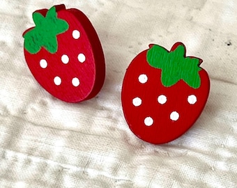 SALE!! Pair of  Wooden Strawberry Buttons
