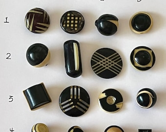 1930s Vintage Black and White Deco Celluloid Buttons French