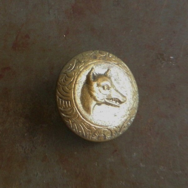 Antique, Metal Wolf Button, High Relief, Profile, Fox, Turn of the Century